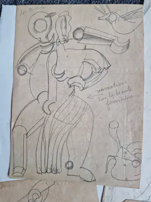 Adrien Mertens - Verzameling van 5 schetsen/tekeningen voor latere sculpturen - gesigneerd kopen? Bied vanaf 1!