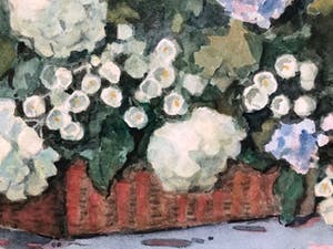 Clement Bezemer - voorjaarscompositie met o.a. blauwe hortensia's in bloembak kopen? Bied vanaf 1!