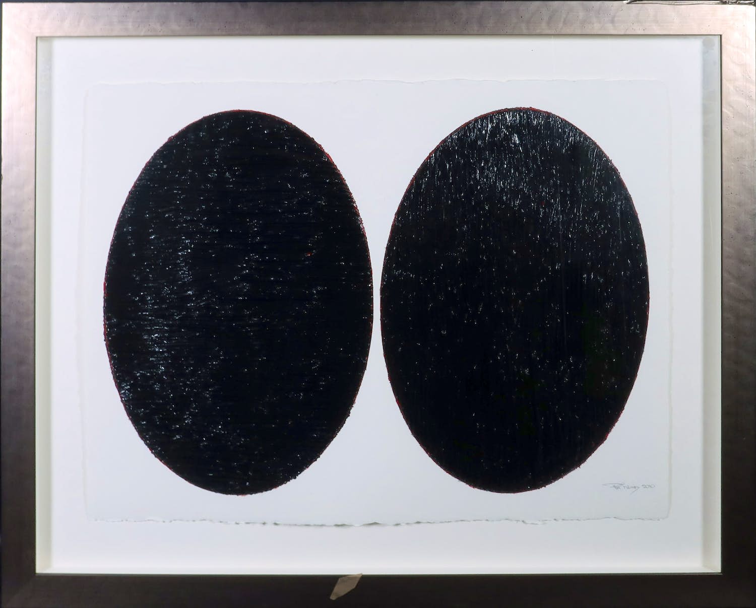 Pim Lenos - Olieverf op papier, Compositie in zwart - Ingelijst verkocht voor € 1!