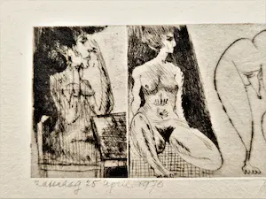 Theo Beerendonk - Expliciete 1970 Epr. d'Art. droge naald Ets "3 vrouwen" - potloodgesigneerd kopen? Bied vanaf 28!