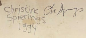 Christine Spierings - Olieverf op doek, z.t. Figuren met hond en vogel (Groot) kopen? Bied vanaf 1!