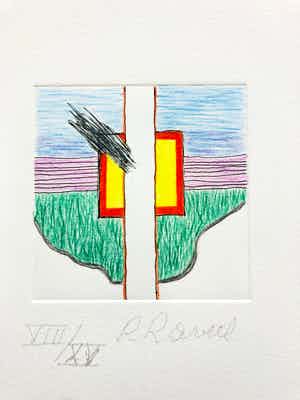 Roger Raveel - Handbewerkte droge naald ets met kleurpotlood (unicaat) verkocht voor € 1425!