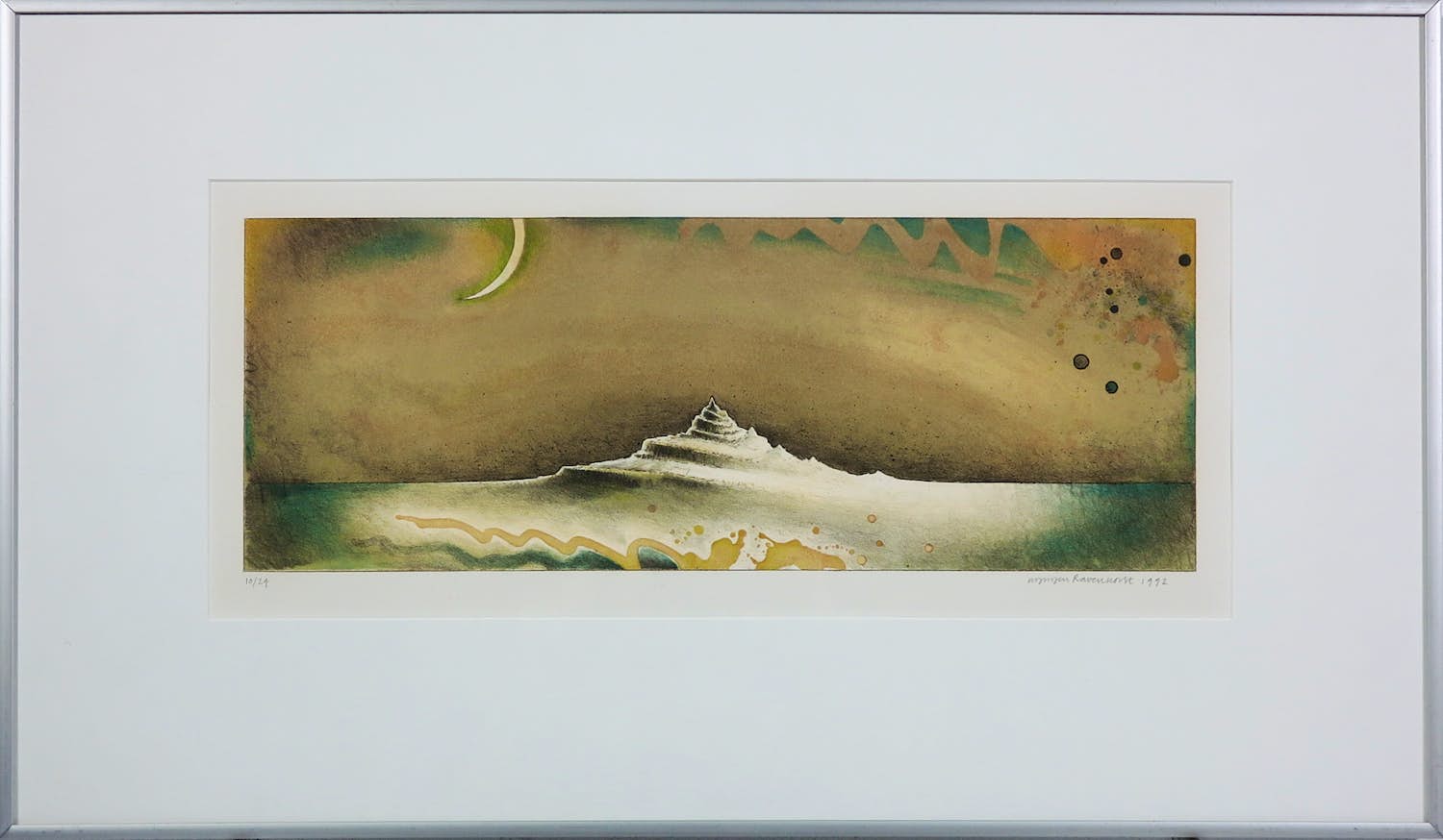 Jurjen Ravenhorst - Litho op papier, Maan en Berg - Ingelijst kopen? Bied vanaf 35!