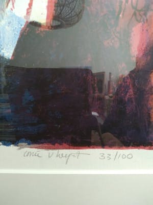 Corrie van Heyst - mysterieuze vrouw in rood-wit-blauw, groot werk kopen? Bied vanaf 1!