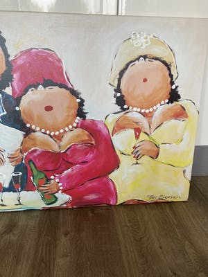 Theo Broeren - Glicée met acryl op doek ‘Terrasje pikken’ (GROOT) kopen? Bied vanaf 100!