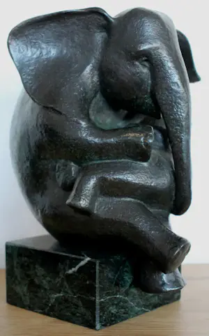 Miep Maarse - Bronzen sculptuur: Parasol (Moeder olifant met kind) - 2001 kopen? Bied vanaf 1250!