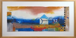 Theo Koster - Zeefdruk en collage, Liggend blauw - Ingelijst (Groot) kopen? Bied vanaf 35!