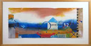 Theo Koster - Zeefdruk en collage, Liggend blauw - Ingelijst (Groot) verkocht voor € 35!