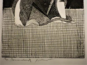 Theo Beerendonk - jaren 60 - Fraaie droge naald Ets - 7e staat - "Naakt met schaakbord" gesigneerd kopen? Bied vanaf 28!