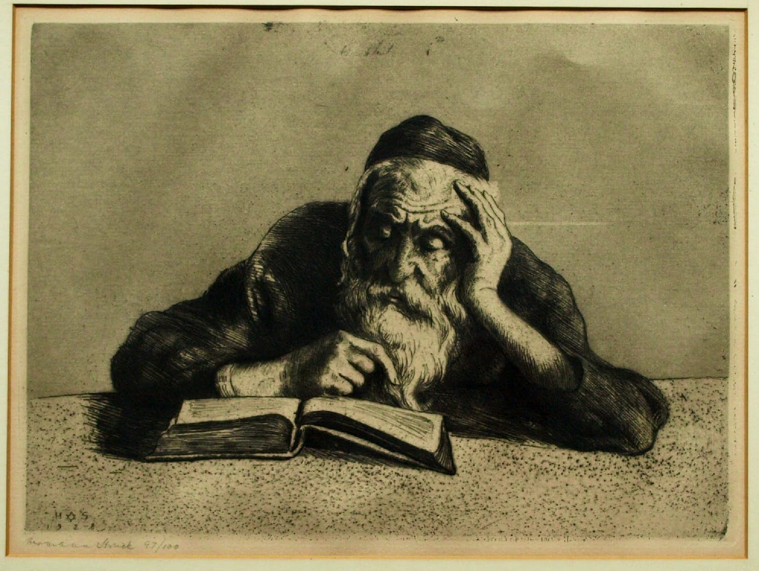Hermann Struck - Ingelijste ets , Grandfather – 1928 verkocht voor € 1!