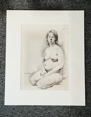 Aat Veldhoen - 1964 - grote Rota-print "Lotje Veldhoen, zwanger en naakt" gesigneerd kopen? Bied vanaf 38!