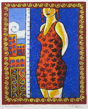 Jacques Tange - Zeefdruk, Summerdressed - Ingelijst kopen? Bied vanaf 80!