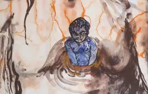 Aline Thomassen - Unica ,penseeltekening zonder titel, gesigneerd en ingelijst (zeer groot) kopen? Bied vanaf 175!