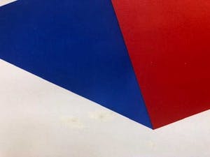 Bob Bonies - abstracte zeefdruk in rood, wit en blauw uit 1971 kopen? Bied vanaf 1!