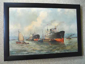 Jan Schipper - Olieverfschilderij - Havengezicht kopen? Bied vanaf 125!