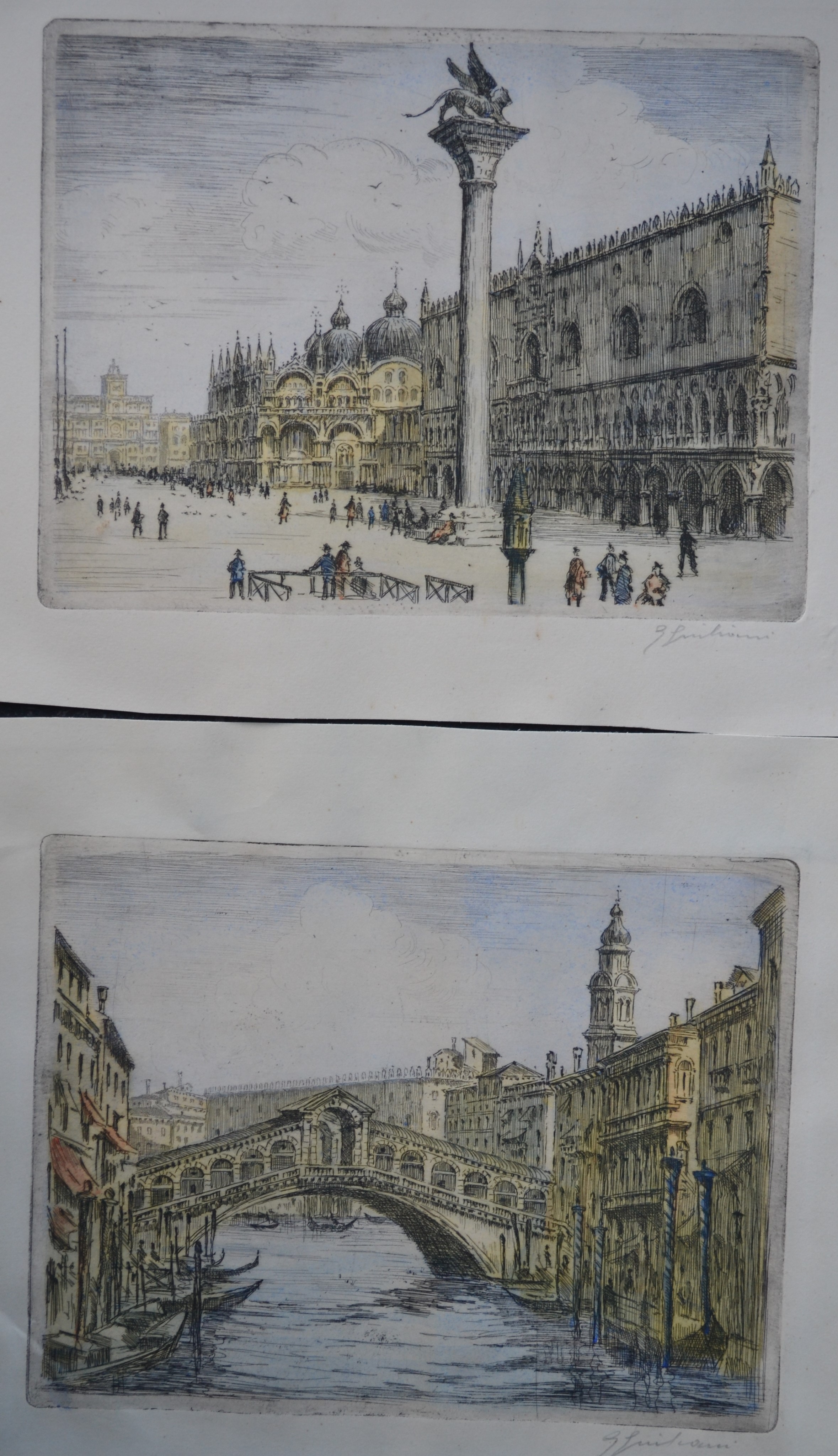 Giovanni Giuliani - 2 etsen - San Marco plein en Rialto brug - handgesigneerd kopen? Bied vanaf 1!