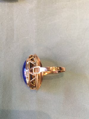 14K Goud - geelgouden ring met een ovaal geslepen Lapis Lazuli steen, jaren 50-60 kopen? Bied vanaf 285!