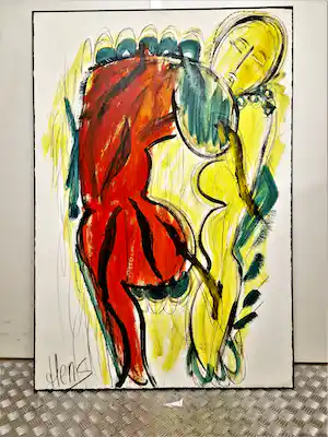 Ben Hens - Expressionistisch olieverf op paneel - abstract - GROOT!! - gesigneerd verkocht voor € 130!