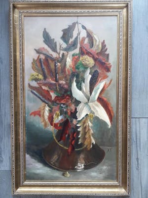 Niet of onleesbaar gesigneerd - Bloemstilleven in koperen kolenkit. kopen? Bied vanaf 10!