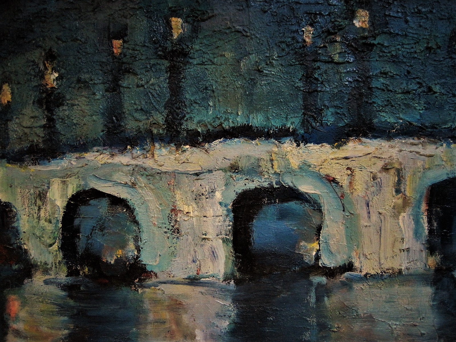 Bob Fernhout - omstreeks 1930 geschilderd olieverf "Amsterdam de Blauwbrug bij nacht" kopen? Bied vanaf 1!