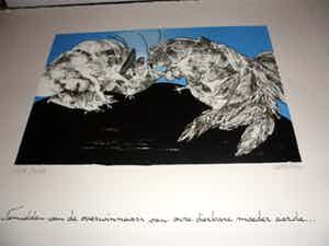 Ans Wortel - Zeefdruk. Titel, Temidden van de overwinnaars van onze dierbare moeder aarde . verkocht voor € 50!