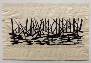 Lense Elzinga - Jachthaventje - Signierter Original Linolschnitt von 1960 - nur 15 Ex. kopen? Bied vanaf 50!