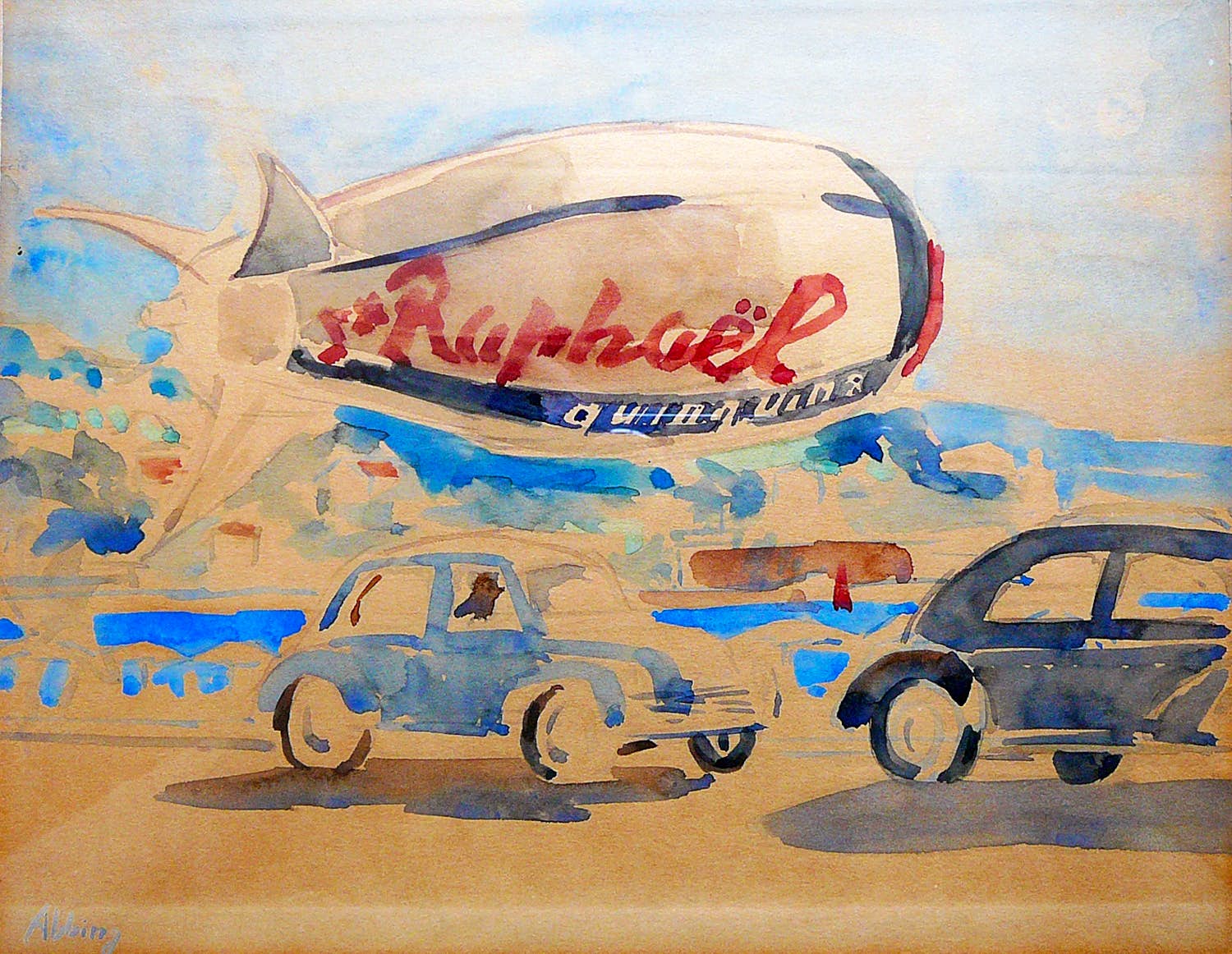 Fik Abbing - Le Lavandou Boulevard -aquarel circa 1950- kopen? Bied vanaf 50!