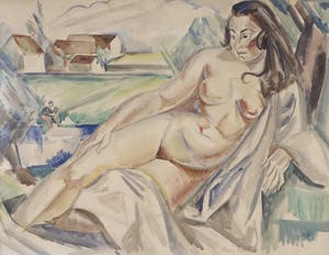 Andre Favory - Aquarel, Liggend naakt - Ingelijst kopen? Bied vanaf 80!