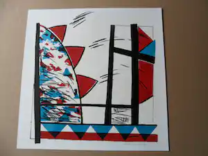 Fenneke van der Elst - Zeefdruk . Compositie in rood, zwart en blauw verkocht voor € 50!
