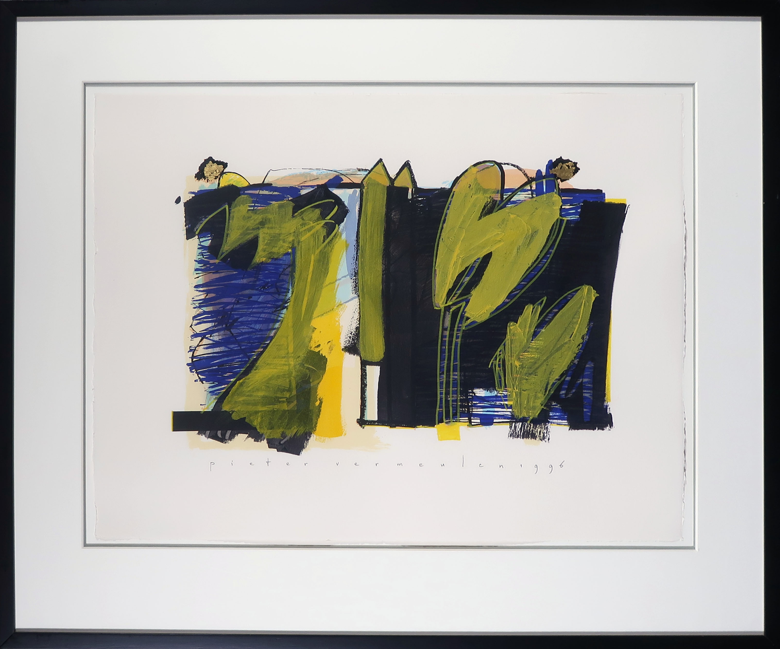 Pieter Vermeulen - Gemengde techniek op papier, Zonder titel - Ingelijst verkocht voor € 1!