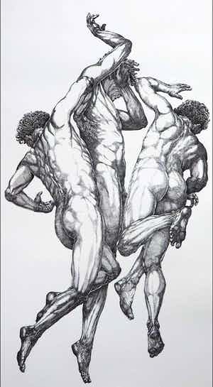 Paul van Dongen - Ets, Afkomstig uit de serie 'vallen' (Zeer groot) verkocht voor € 200!