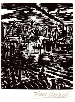 Frans Masereel - Houtsnede - Havengezicht - Handgesigneerd verkocht voor € 50!