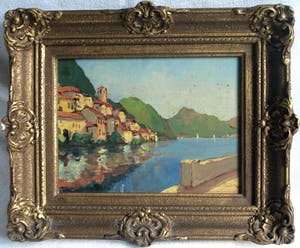 Niet of onleesbaar gesigneerd - Olieverf op paneel , Landschap (Italië?) – ingelijst & gesigneerd kopen? Bied vanaf 1!