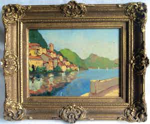 Niet of onleesbaar gesigneerd - Olieverf op paneel , Landschap (Italië?) – ingelijst & gesigneerd verkocht voor € 1!