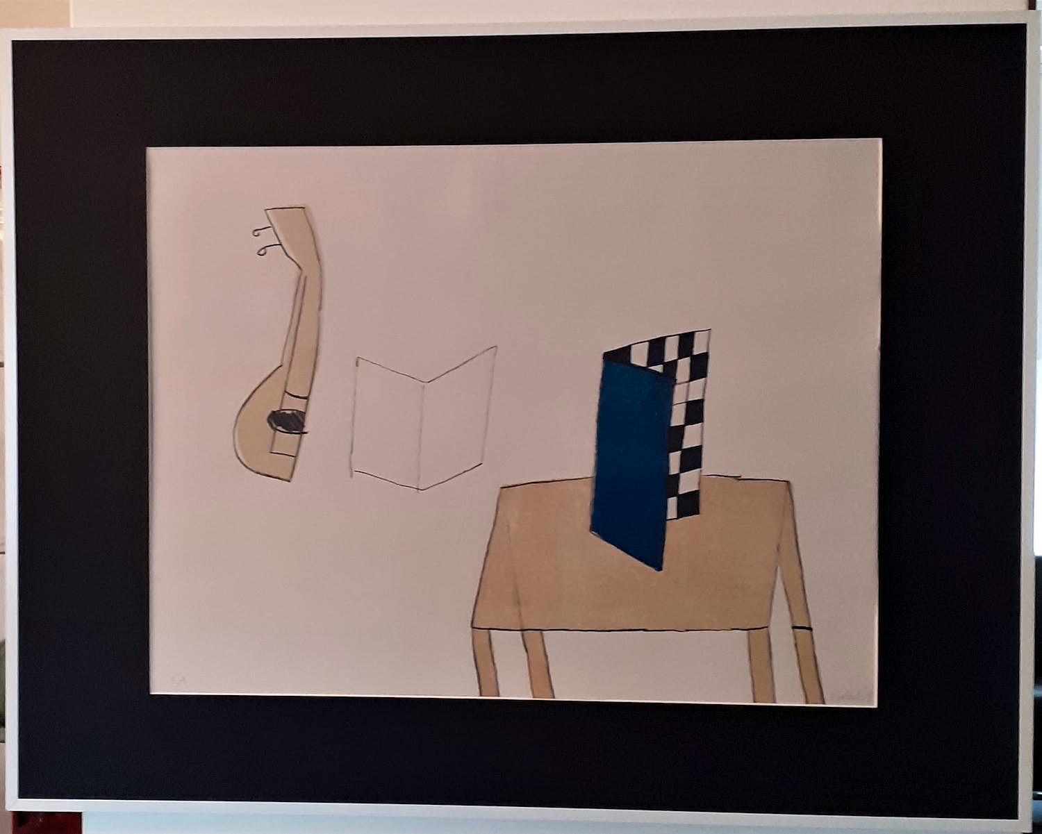 Klaas Gubbels - Tafel, mandoline en schaakbord (mooi gelijst) verkocht voor € 475!