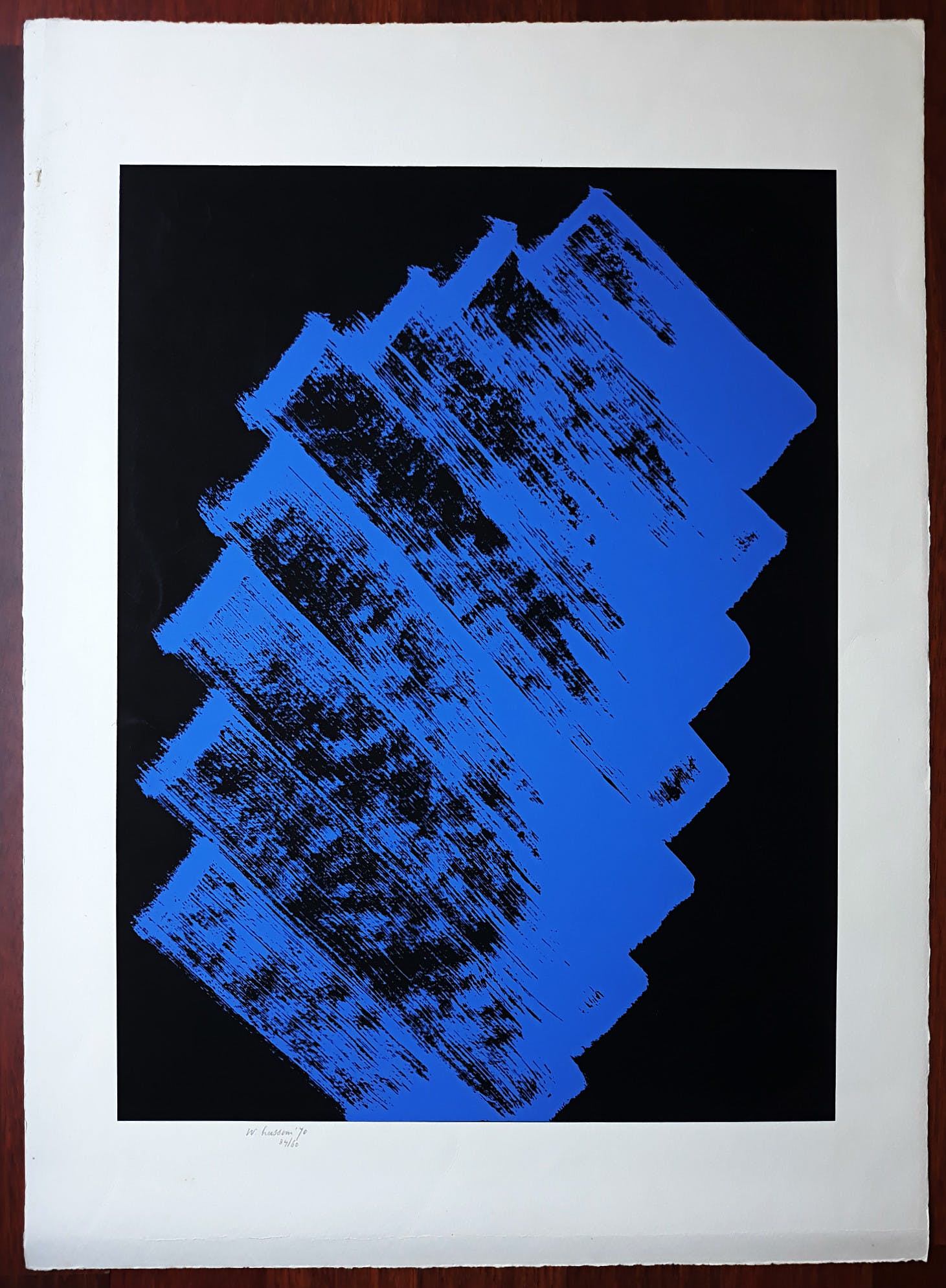 Willem Hussem - Compositie in blauw op zwart, zeefdruk kopen? Bied vanaf 275!