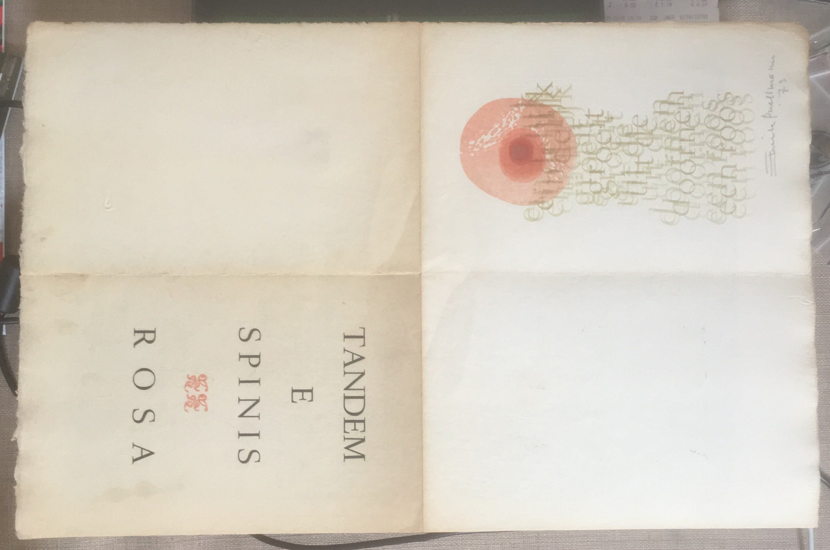 Emile Puettmann - Typografische Lithografie - TANDEM E SPINIS ROSA - 1973 kopen? Bied vanaf 1!