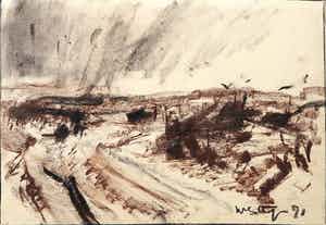 Wim Steijn - Krijttekening, Uitzicht verkocht voor € 35!