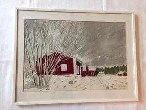 Thom Vink - Huizen in de sneeuw - Tekening, Ingelijst kopen? Bied vanaf 25!