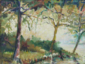 Theo Blankestijn - Olieverf op doek, Langs de Linge - Ingelijst (Zeer Groot) kopen? Bied vanaf 350!