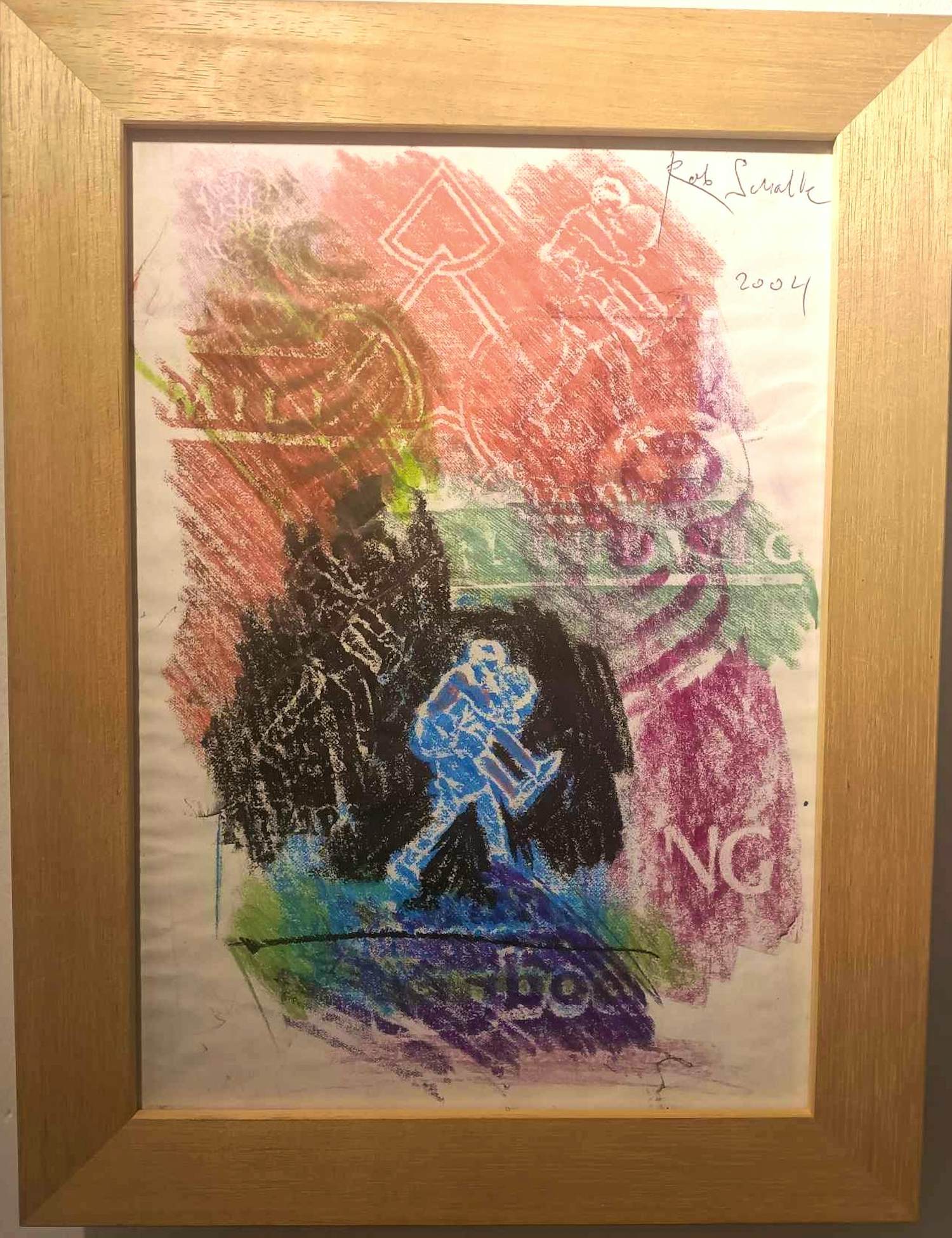Rob Scholte - z.t. vetkrijt op papier in houtenlijst verkocht voor € 50!