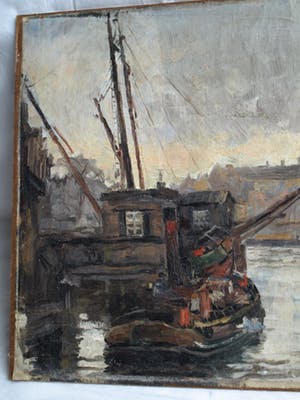 Niet of onleesbaar gesigneerd - Olieverf op doek, verdoekt op board (marouflé) , Havengezicht – Rein Snapper? kopen? Bied vanaf 1!