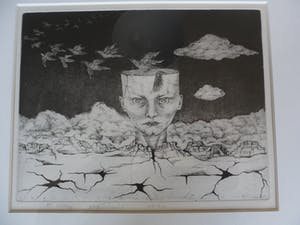 Madeleine Leddy - Ets, Titel, "Vogelvlucht". kopen? Bied vanaf 35!