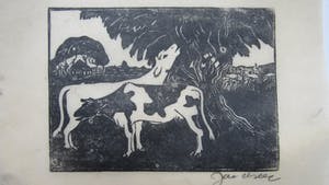 Jac. de Beer - Houtsnede Koeien in landschap kopen? Bied vanaf 10!