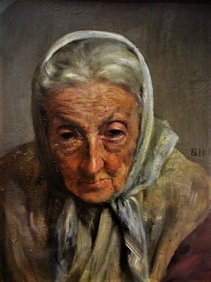 Niet of onleesbaar gesigneerd - Antiek 19e Eeuws olieverf portret van oudere Dame - met monogram kopen? Bied vanaf 10!