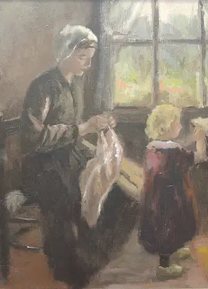 AcheterNiet of onleesbaar gesigneerd - Vrouw met kind - Olieverf op paneel? Enchérissez de 1!