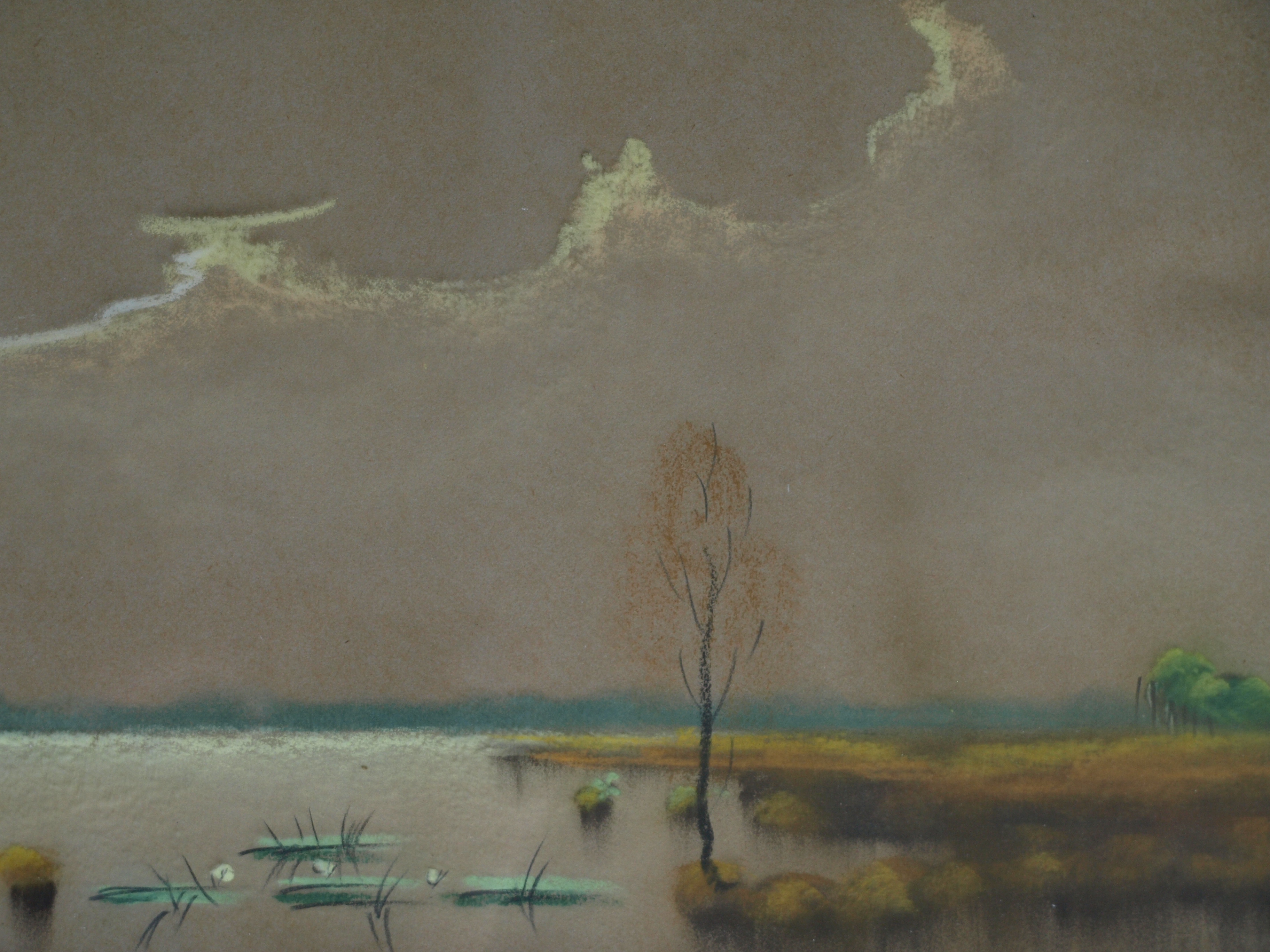 Niet of onleesbaar gesigneerd - Pasteltekening , Watergezicht – gesigneerd & ingelijst  kopen? Bied vanaf 1!