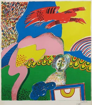 Jan Cobbaert - Litho, Compositie met rode vogel - Ingelijst kopen? Bied vanaf 200!