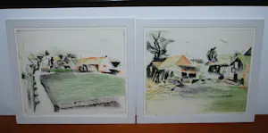 Theo Elfrink - en Jan Hein van Rooij - 2 ingelijste kleuretsen - Roisin-Hauts Pays (FR) kopen? Bied vanaf 90!