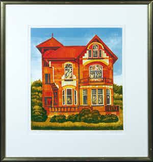 Henk Blokhuis - Linosnede, Oostmarsumsestraat 85 (Almelo) - Ingelijst verkocht voor € 35!